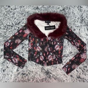 Current Mood Burgundy and black floral corset top